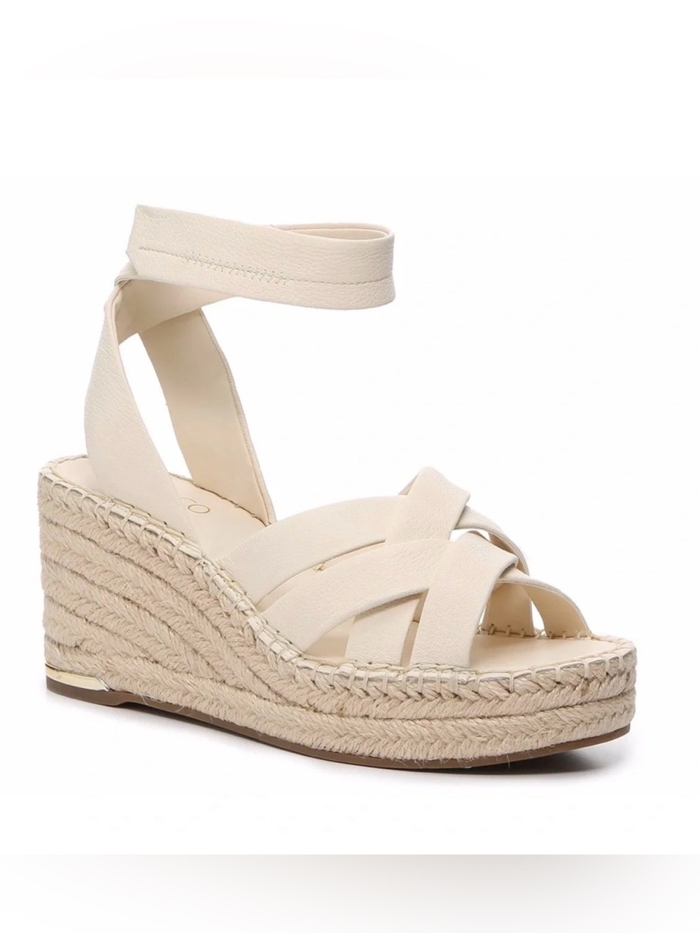 Franco Sarto Cream Espadrille Ankle-Tie Wedge Sandals
